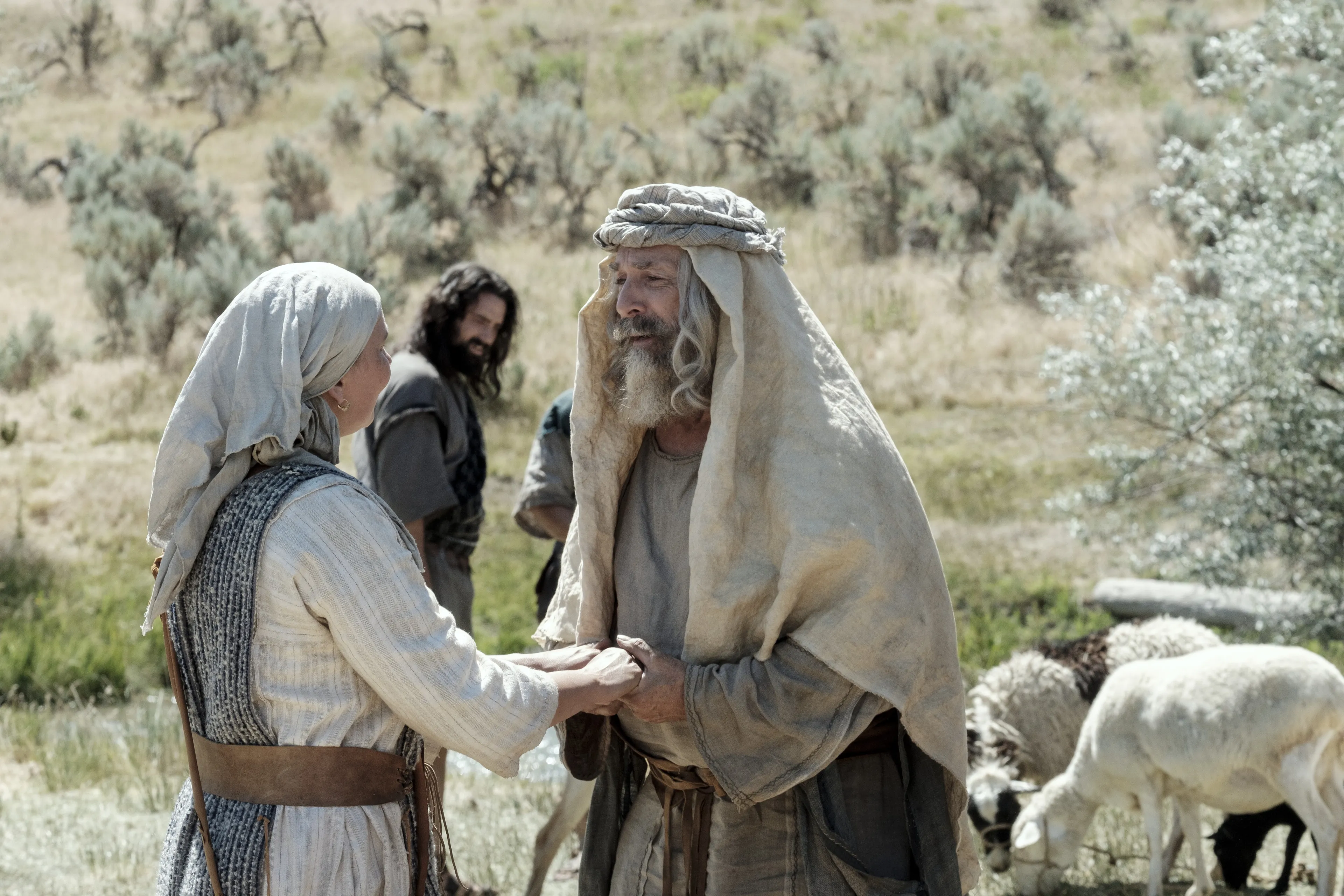 Lehi and Sariah talk in their camp in the wilderness.