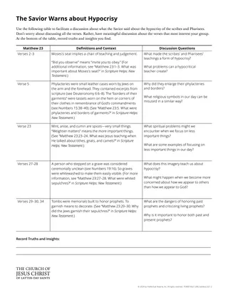The Savior Warns about Hypocrisy handout