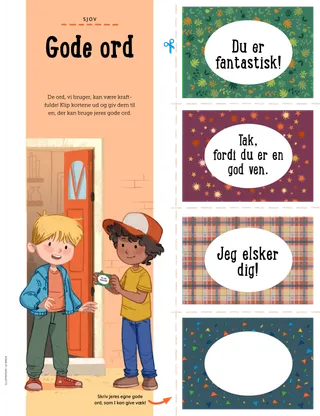 Aktivitetsside med kort med venlige beskeder