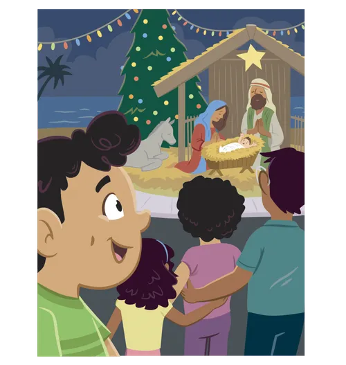 Paolo looking at a Nativity display