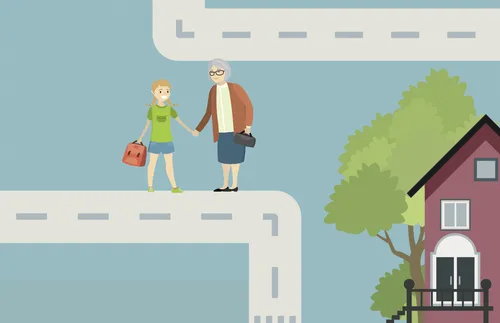 elderly woman holding child’s hand