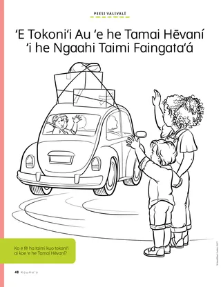 coloring page of boy waving while friend drives away
