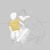 illustration of a mother tying a child‘s shoe