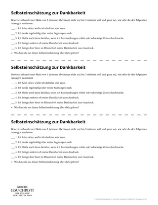 Arbeitsblatt „Selbsteinschätzung zur Dankbarkeit“