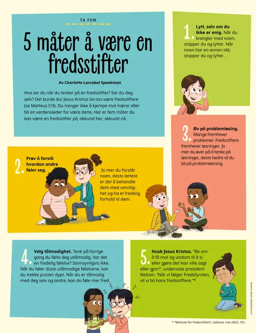 PDF-side med illustrasjoner av barn som er snille mot andre