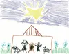 drawing of family in stable