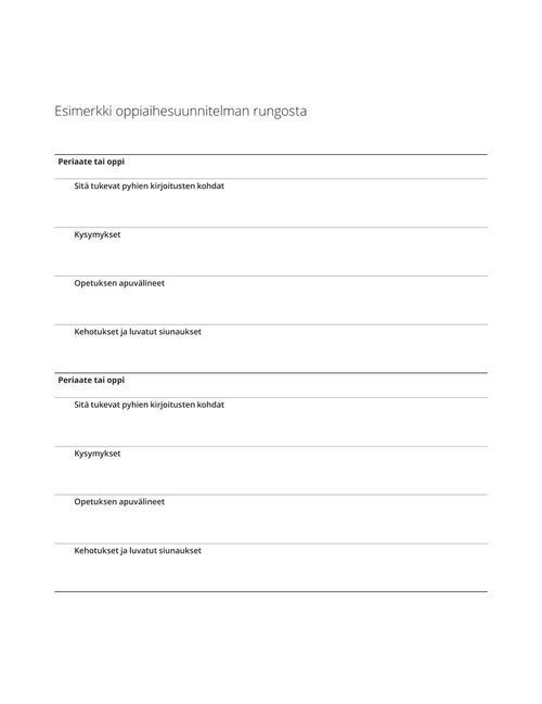 Esimerkki oppiaihesuunnitelmasta