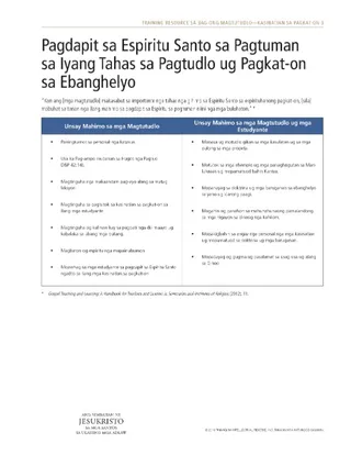 handout, Pagdapit sa Espiritu Santo sa Pagtuman sa Iyang Tahas sa Pagtudlo ug Pagkat-on sa Ebanghelyo