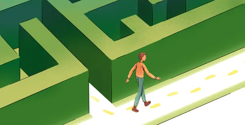 young man leaving a maze