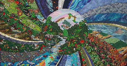 wandkleed met de scheppingsstadia