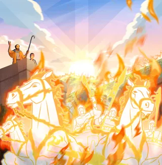 heavenly army with chariots of fire