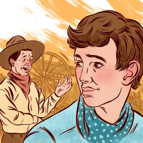 man and boy on pioneer trek