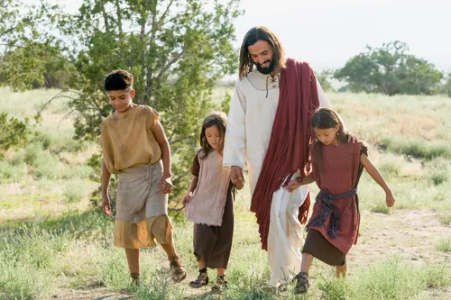 Christ walking with children