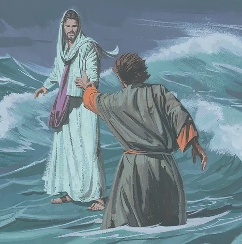 Jesus saving Peter