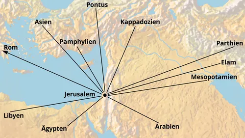 Länder von Personen, die zu Pfingsten erwähnt werden