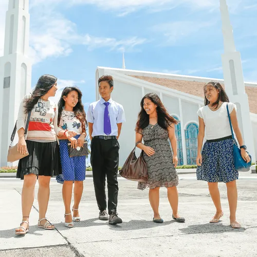 youth in front of temple