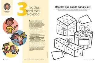Página PDF con una actividad para colorear de regalos de Navidad