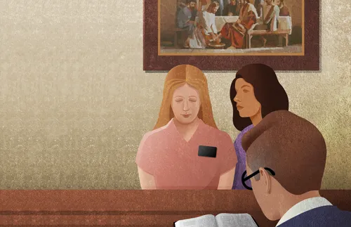 sister missionaries meeting with bishop