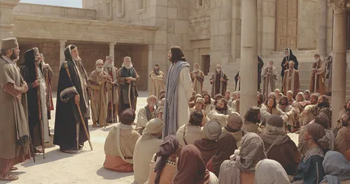 Jesus speaking to a scribe and a group of people