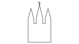 Simple drawing of the Salt Lake Temple with a mountain behnd it