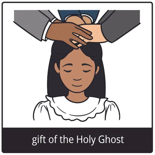 Simbol Bahasa Injil dari karunia Roh Kudus dengan seorang anak perempuan sedang dikukuhkan