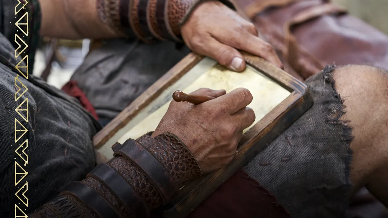 Moroni engraves on gold plates which will later be translated by Joseph Smith as the Book of Mormon