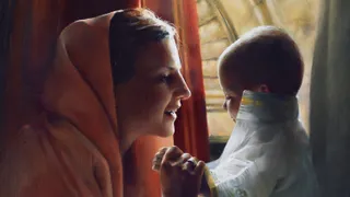 Hannah with her son Samuel as a baby.