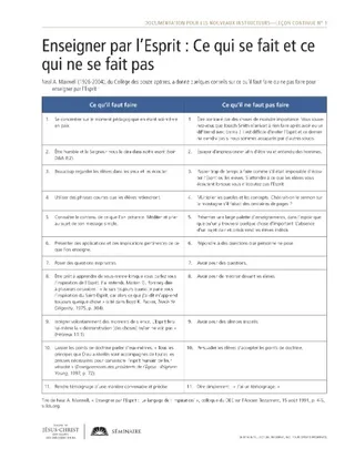 feuilles à distribuer, Enseigner par l’Esprit : Ce qui se fait et ce qui ne se fait pas