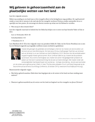 Wij geloven in gehoorzaamheid aan de plaatselijke wetten van het land