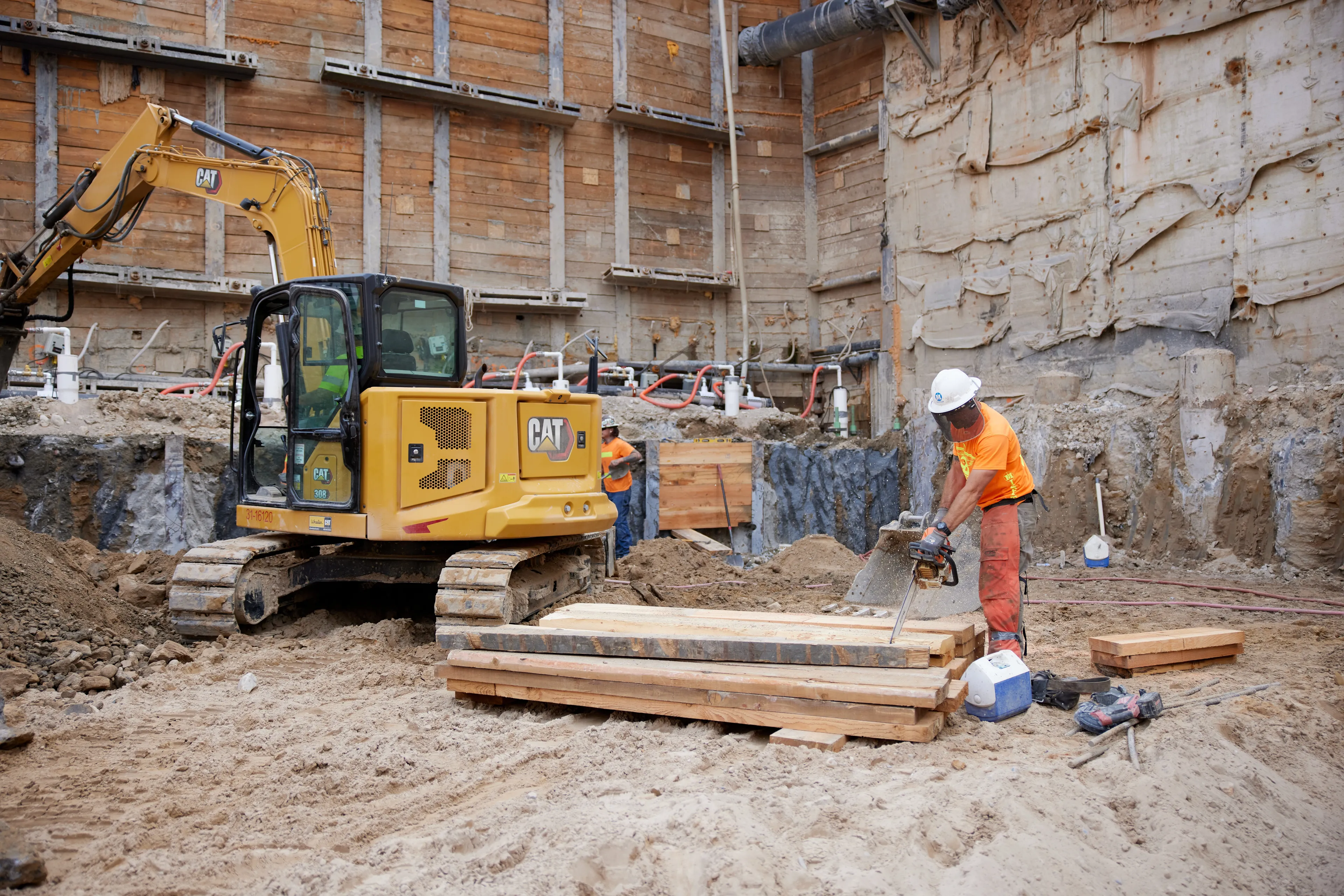 Excavation has reached 45 feet below street level on the Salt Lake Temple renovation project. Twenty more feet of soil will be removed before construction begins on the three-level underground north addition.