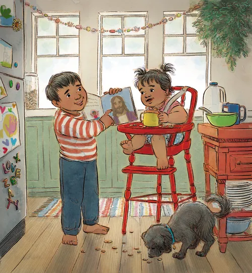 tfal iħarsu lejn stampa ta’ Ġesù Kristu