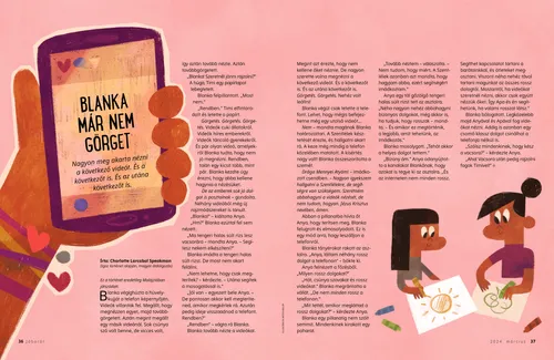 PDF-oldal illusztrációja: egy mobiltelefont tartó kéz és két lány, akik együtt rajzolnak