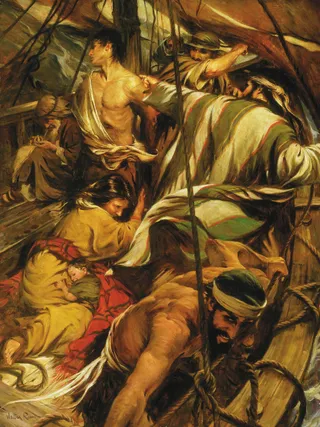 Nefí og fjölskylda hans í skipinu