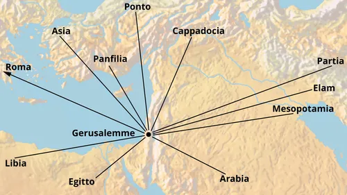 Terre di provenienza delle persone menzionate alla Pentecoste