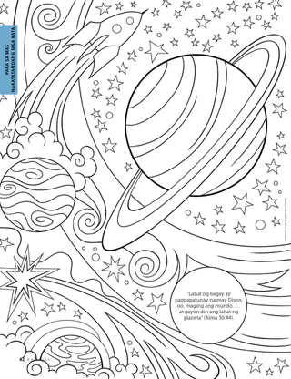 Pahinang kukulayan na mga planeta at bituin