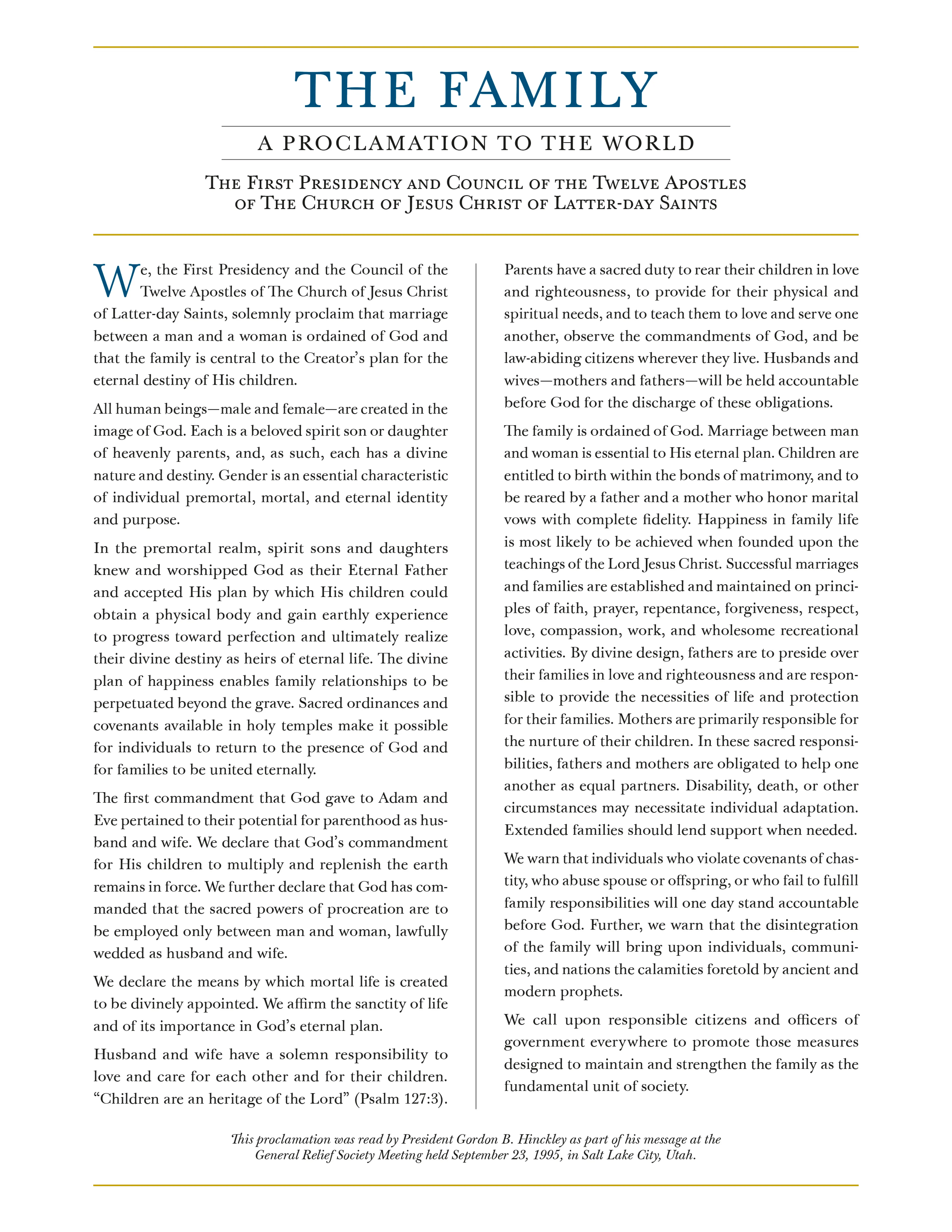 The Family A Proclamation to the World 8.5x11