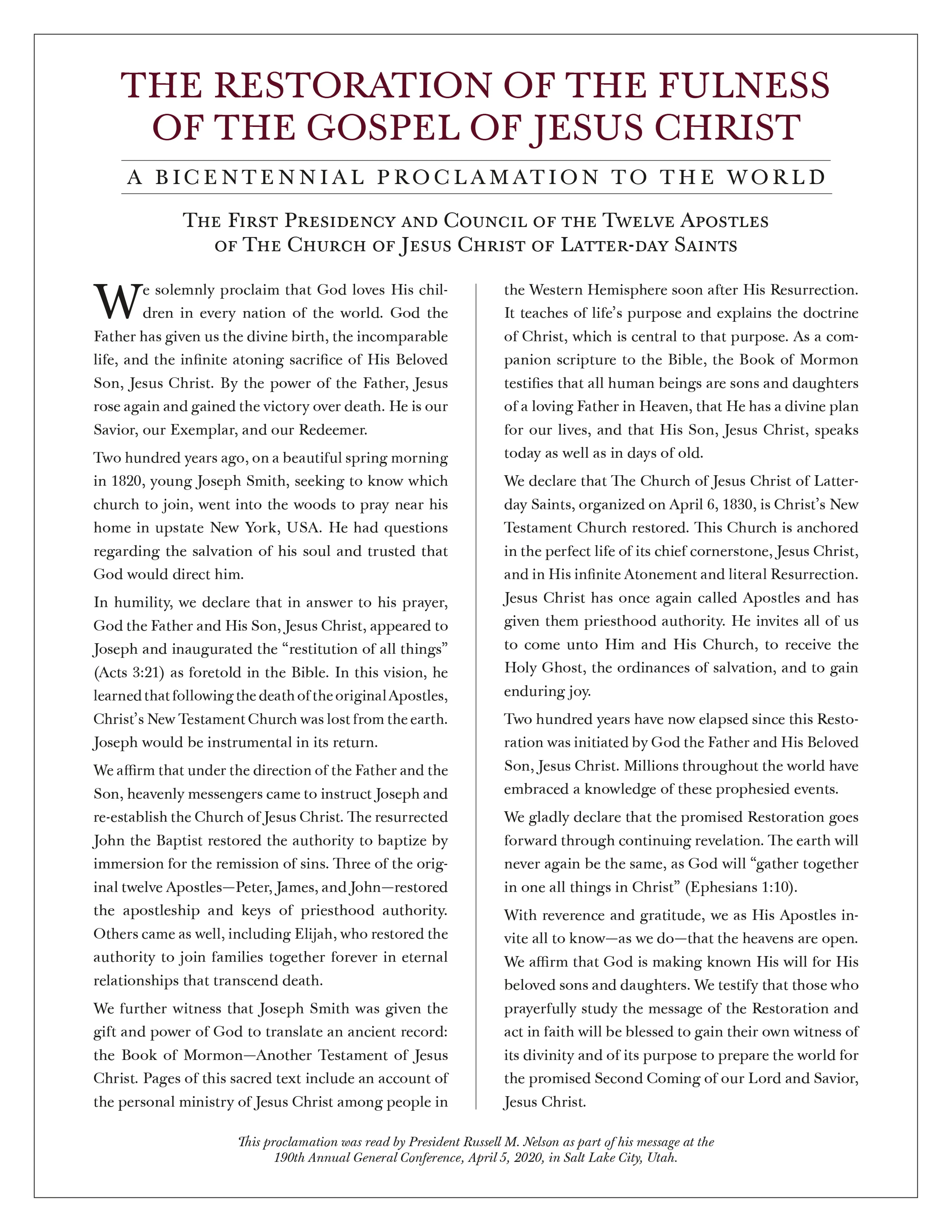 Restoration Proclamation 8.5x11