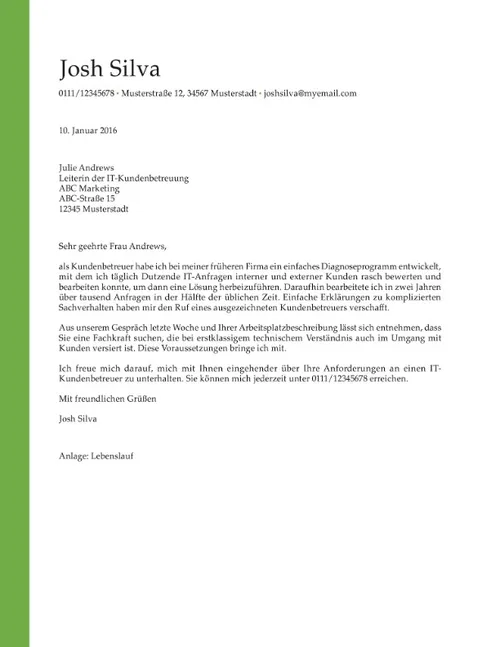 Verbessertes Anschreiben