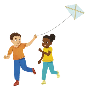 Illustration of children flying a kite