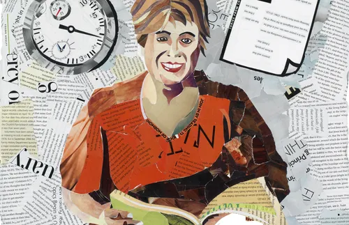 paper collage of woman reading