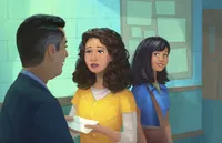 young woman receiving envelope