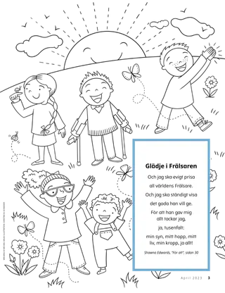 färgläggningssida med glada barn utomhus