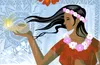 hawaiian woman holding oil lamp