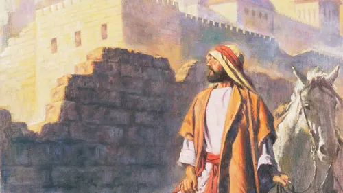Nehemiah looking back at the walls of Jerusalem