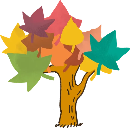 drawing of tree with cut-out leaves attached