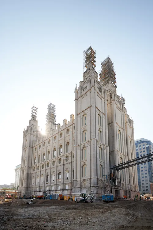 Construction on the Salt Lake Temple during September, 2020. These are the exterior walls. 