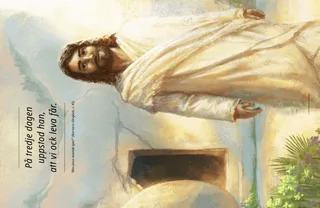 Den uppståndne Jesus Kristus står utanför graven