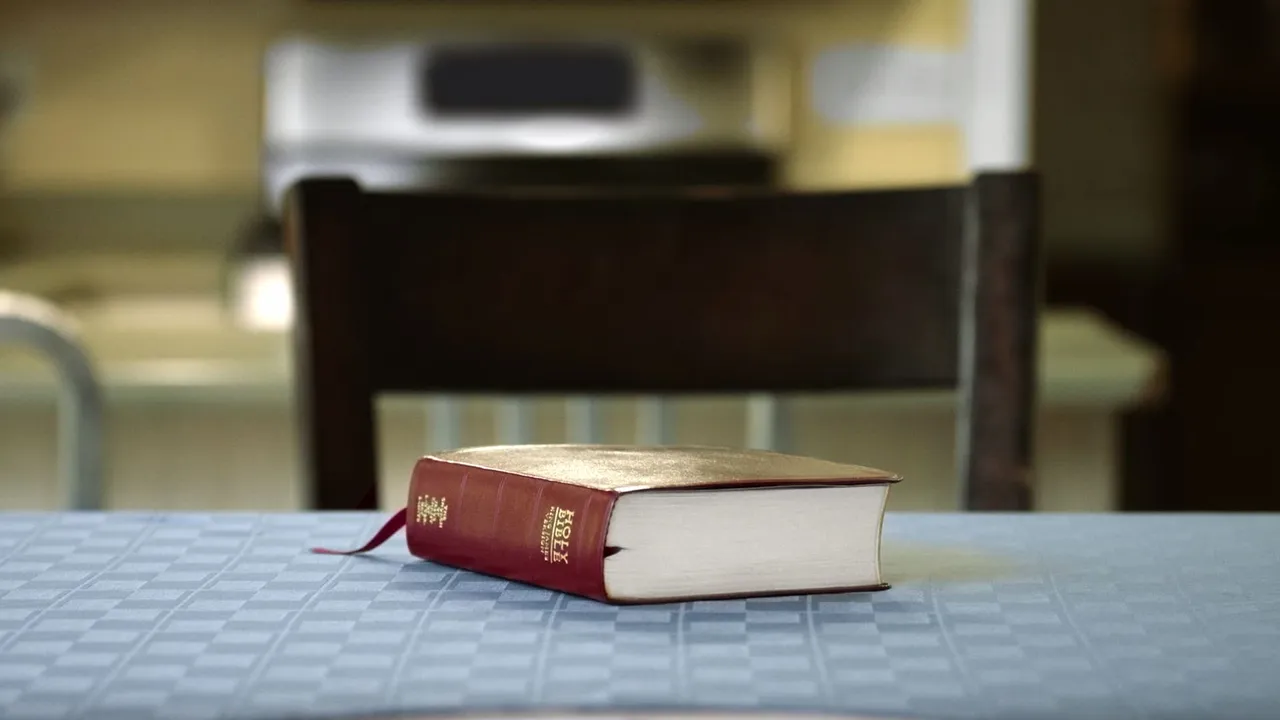 The Holy Bible lays on a table