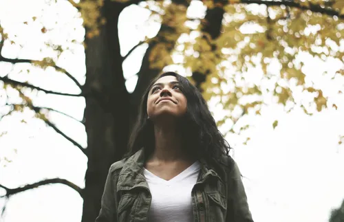 young adult looking up