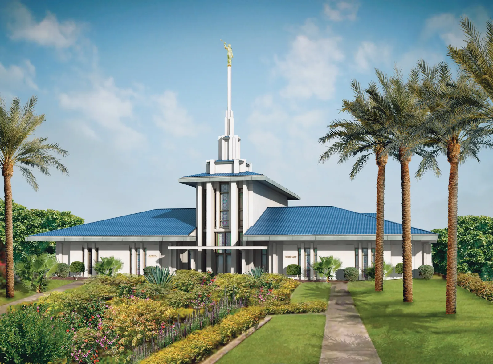 The Papeete Tahiti Temple, including the entrance and scenery.